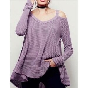 Free People Moonshine Cold Shoulder Waffle Sweater Tunic Boho Lagenlook S